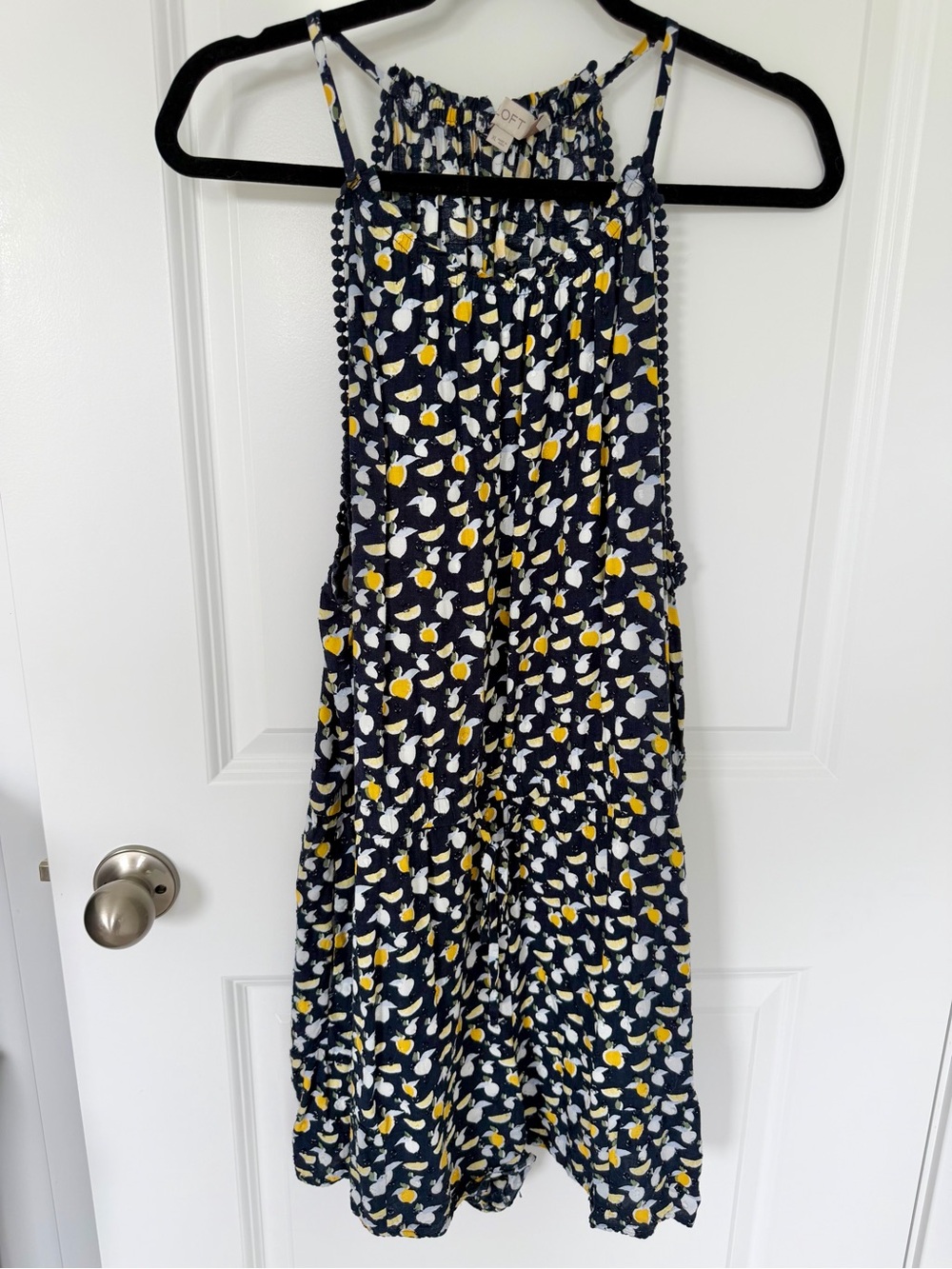 LOFT Navy Jumpsuit with Yellow & White Lemon Print